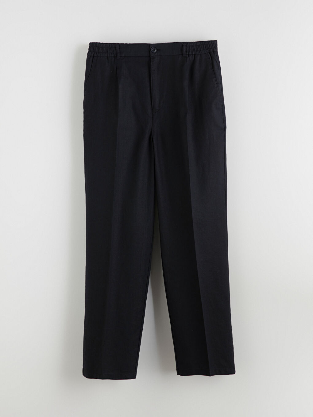 Siyah Rahat Kalıp Keten Karışımlı Erkek Pantolon-4