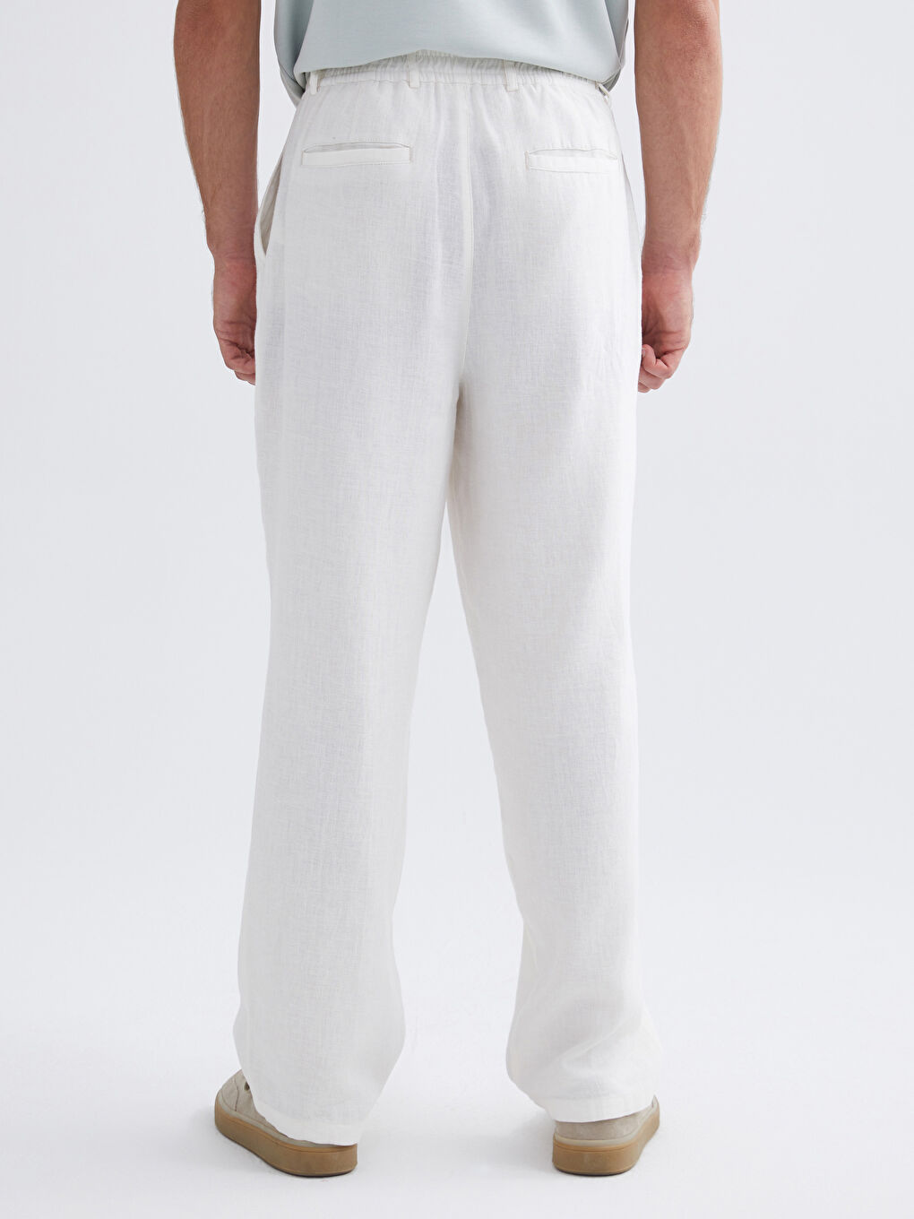 Ekru Rahat Kalıp Keten Karışımlı Erkek Pantolon-3