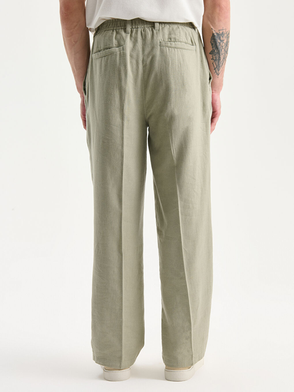 Yeşil Rahat Kalıp Keten Karışımlı Erkek Pantolon-3