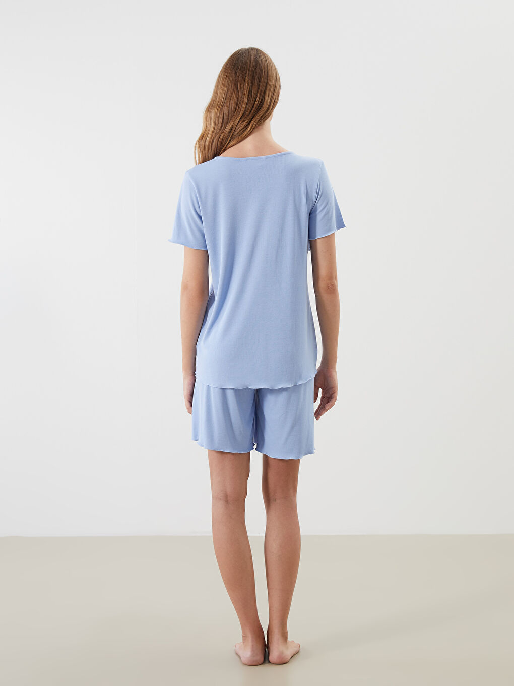 Mavi V Yaka Dokulu Hamile Pijama Takımı-3