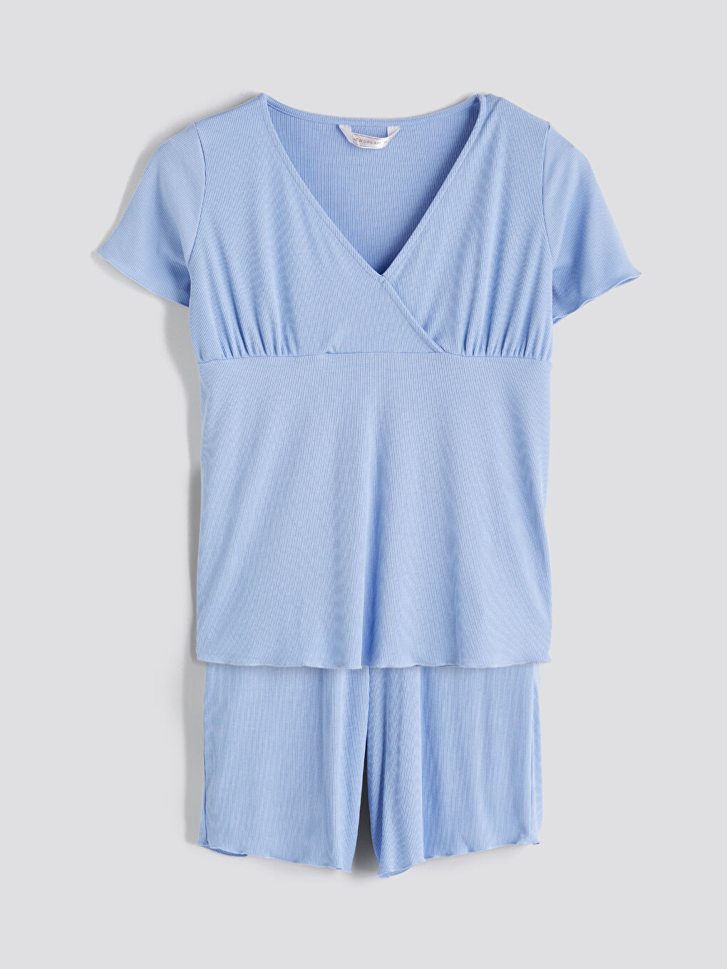 Mavi V Yaka Dokulu Hamile Pijama Takımı-4