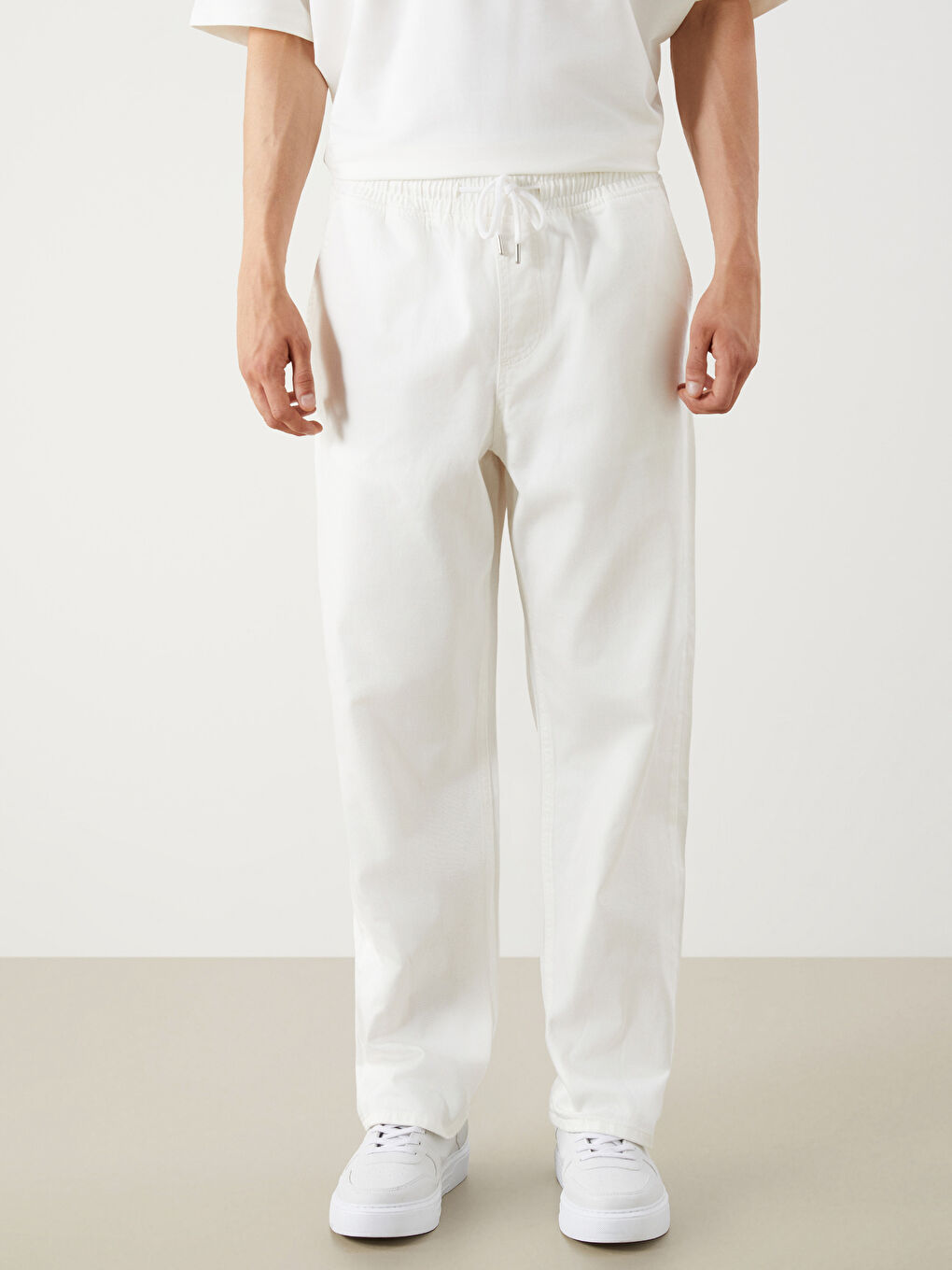 Beyaz Baggy Fit Erkek Jean Pantolon-3