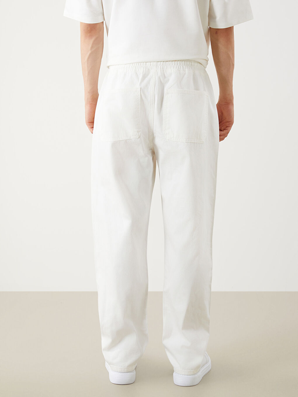 Beyaz Baggy Fit Erkek Jean Pantolon-7