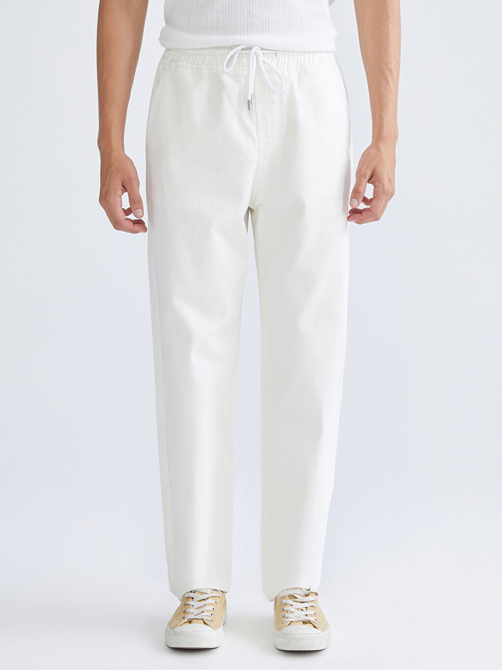 Beyaz Baggy Fit Erkek Jean Pantolon-2