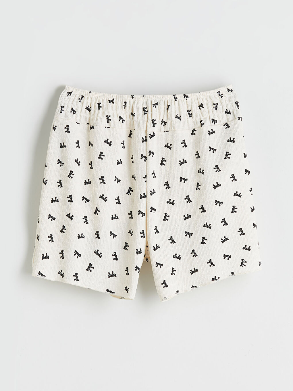 Ekru Beli Lastikli Fiyonk Baskılı Kız Çocuk Şort