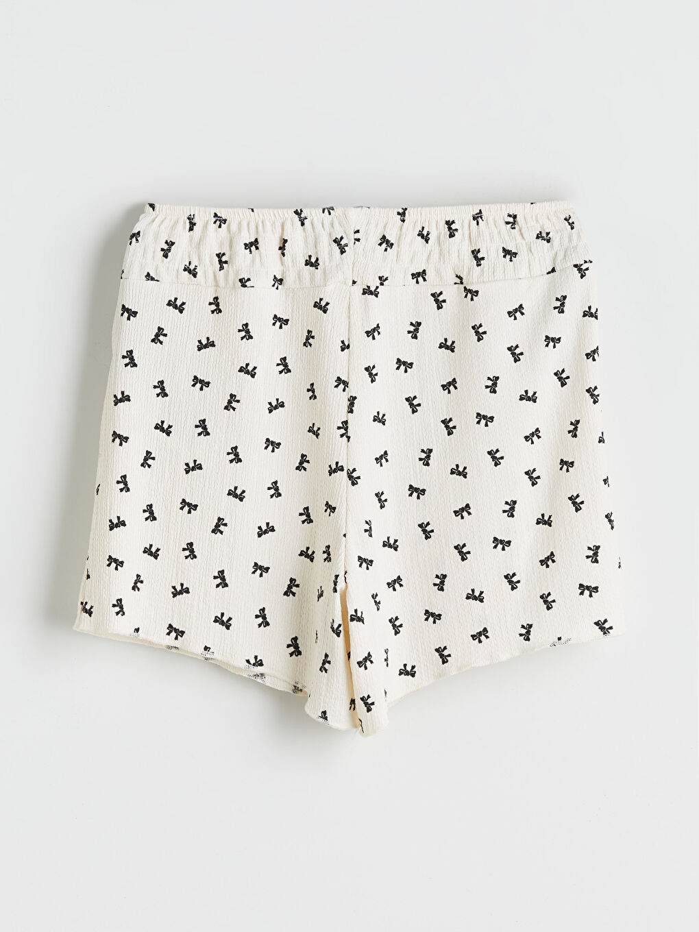 Ekru Beli Lastikli Fiyonk Baskılı Kız Çocuk Şort-1