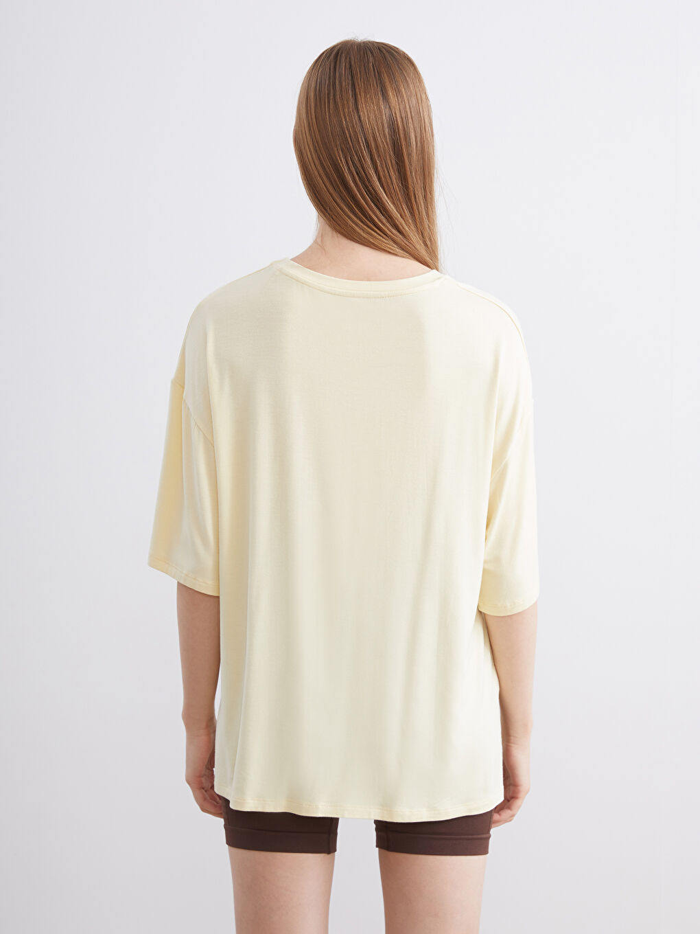 Sarı Bisiklet Yaka Kadın Spor Tişört-3