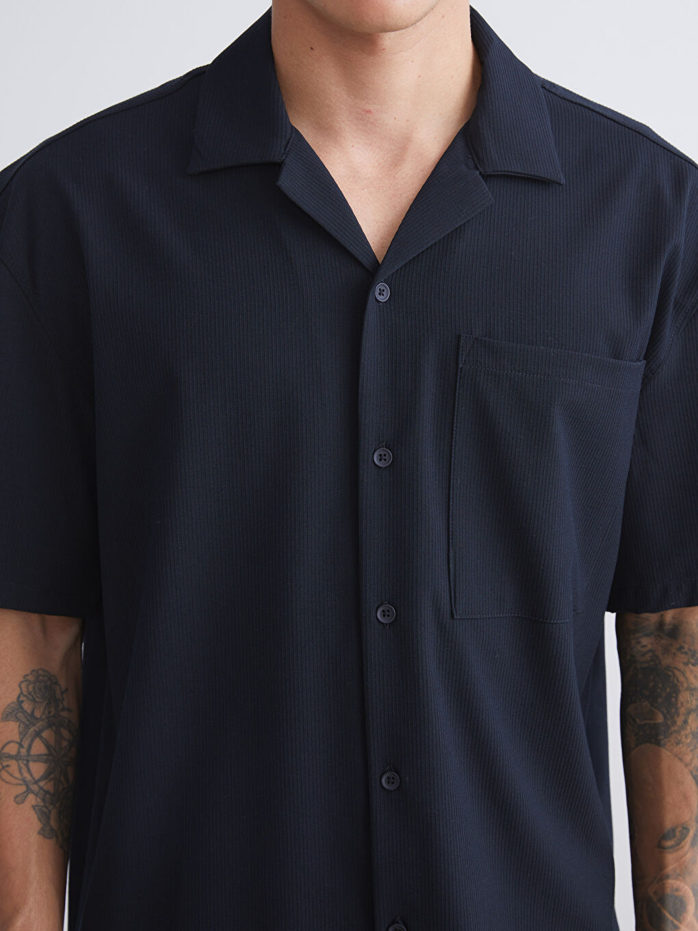 Lacivert Rahat Kalıp Kısa Kollu Erkek Gömlek-2