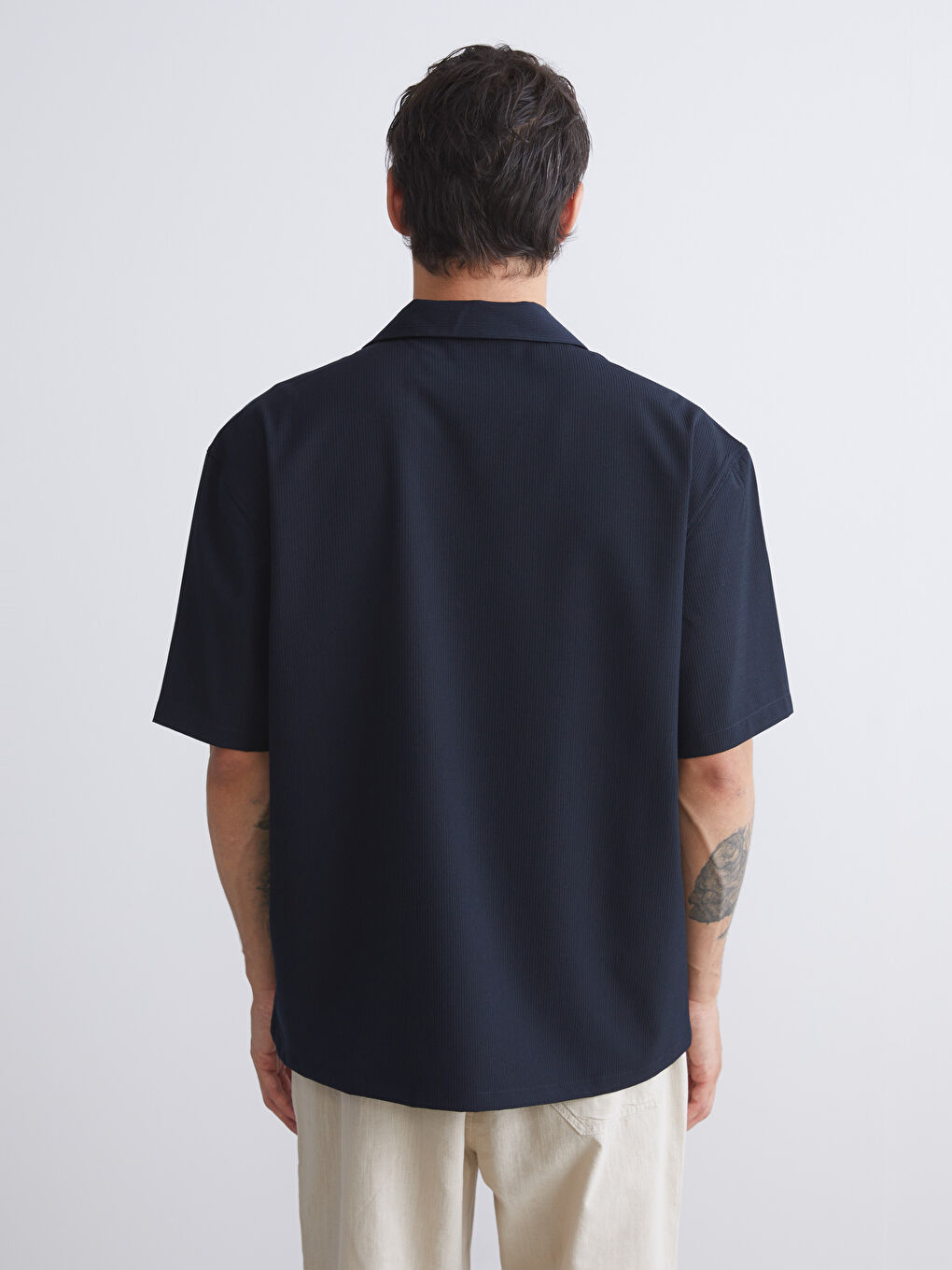 Lacivert Rahat Kalıp Kısa Kollu Erkek Gömlek-3