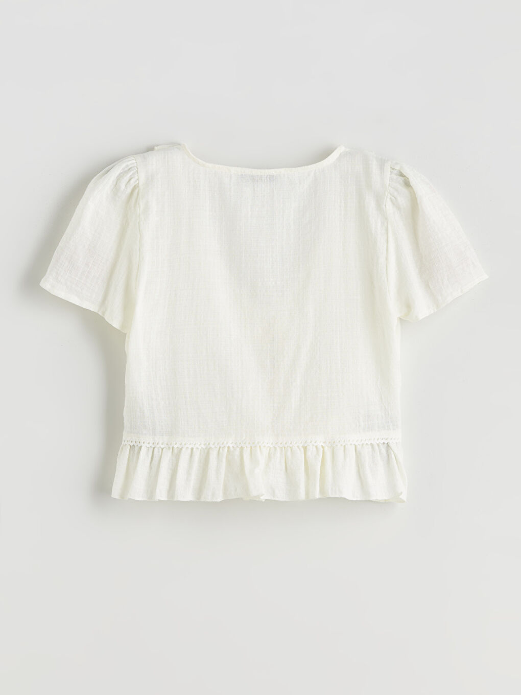 Ekru V Yaka Fırfırlı Bluz-5