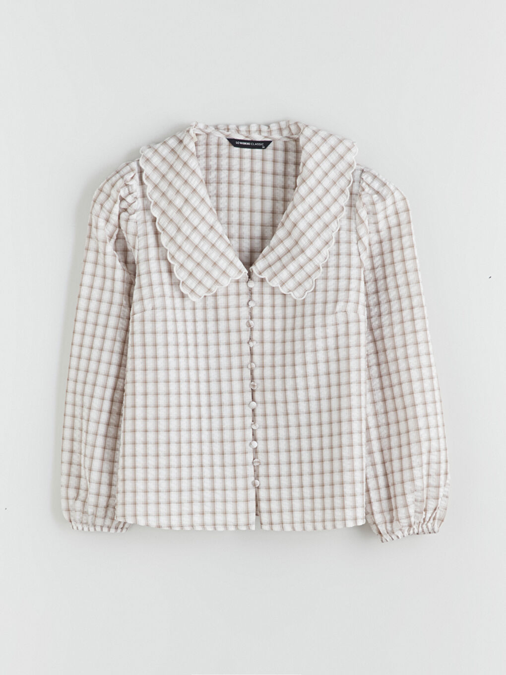 قميص كاروهات بياقة بيتر بان للسيدات-5