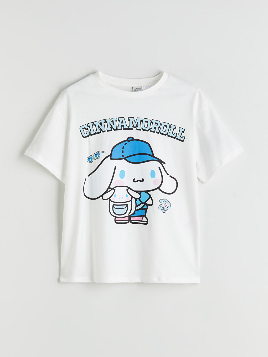 Ekru Bisiklet Yaka Cinnamoroll Baskılı Kız Çocuk Tişört