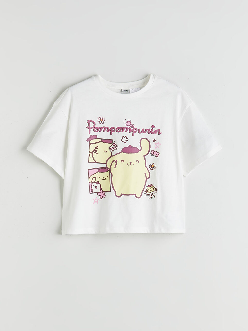 Crew Neck Pompompurin Printed Girls' T-Shirt
