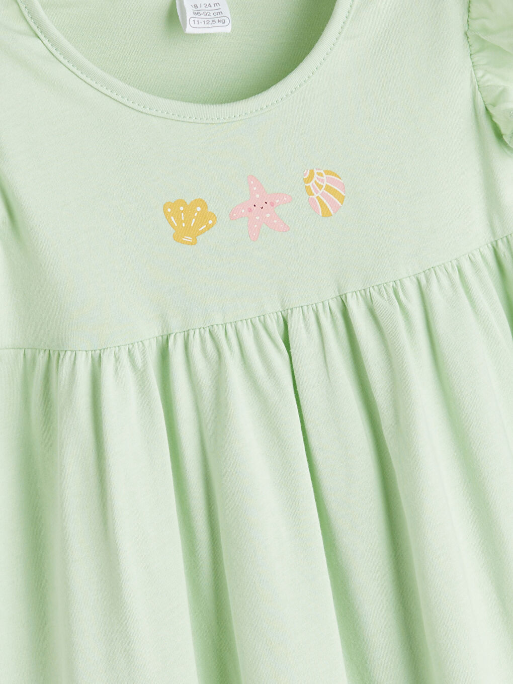 Yeşil Bisiklet Yaka Baskılı Fırfır Detaylı Kız Bebek Elbise-1