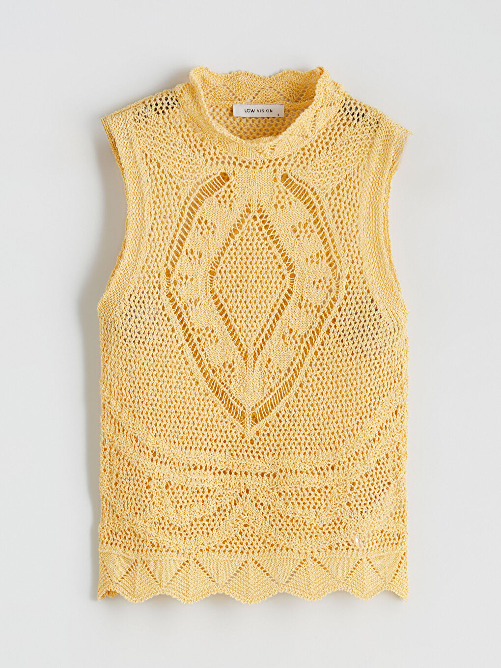 Sarı Dik Yaka Ajurlu Kadın Triko Süveter-4