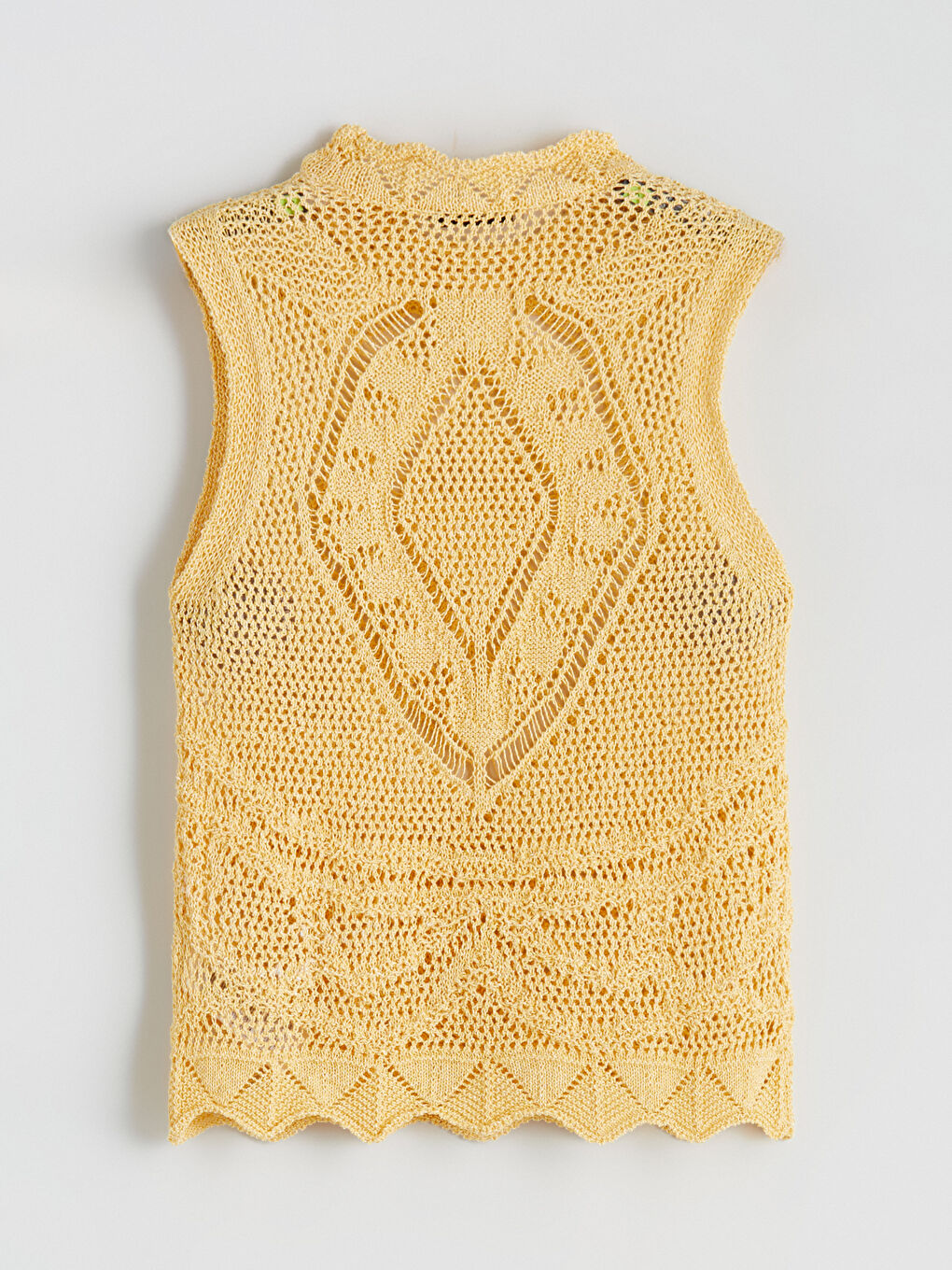 Sarı Dik Yaka Ajurlu Kadın Triko Süveter-5