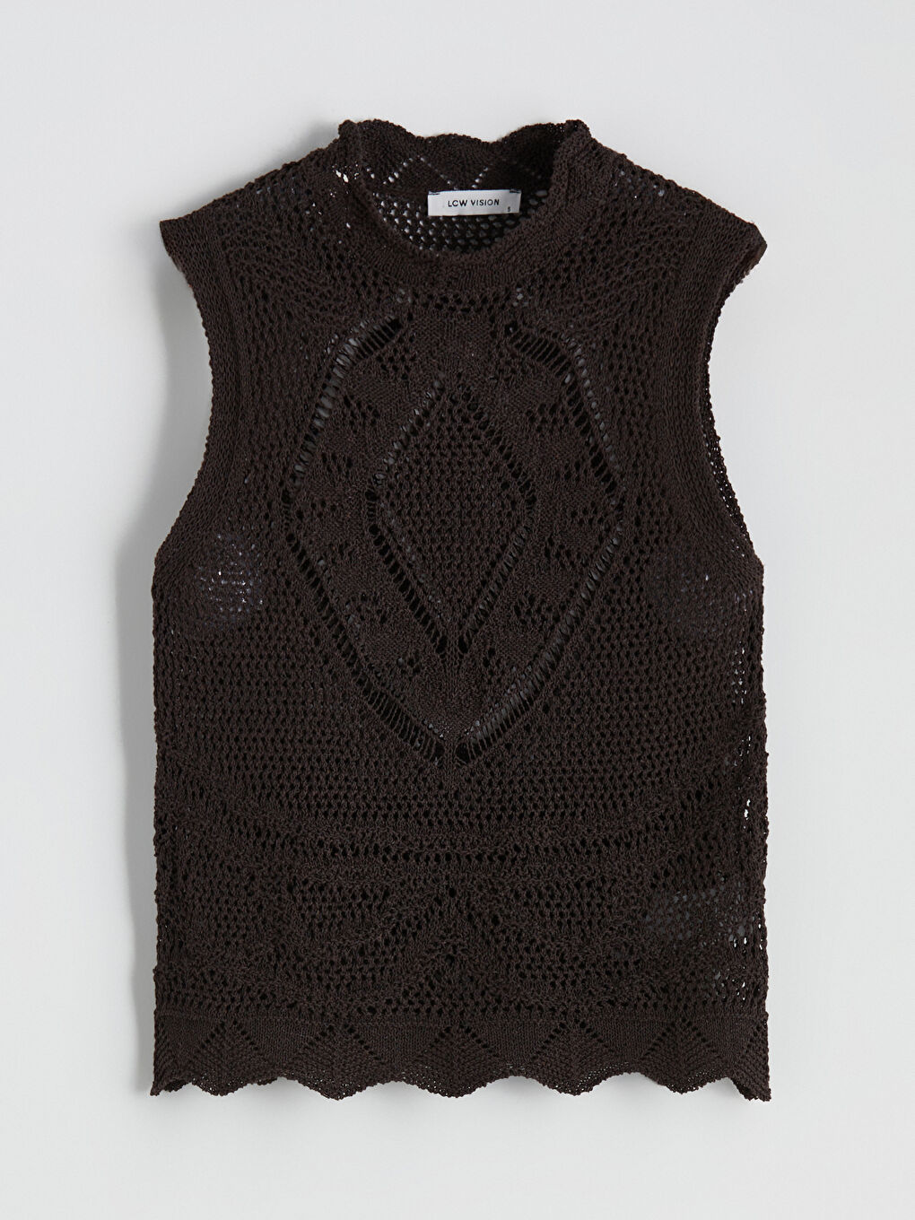 Kahverengi Dik Yaka Ajurlu Kadın Triko Süveter-4