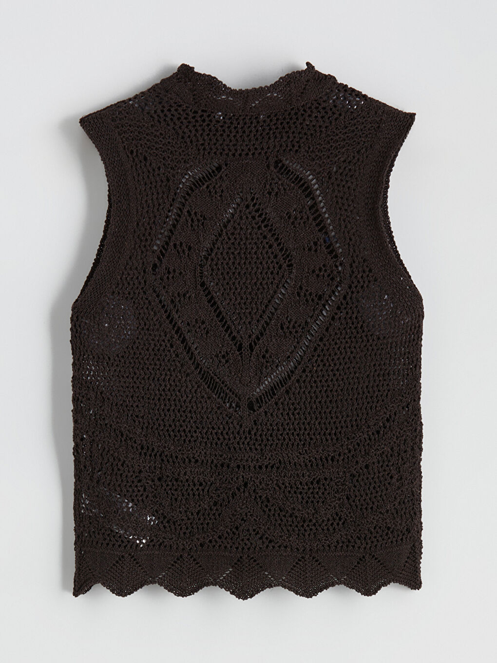 Kahverengi Dik Yaka Ajurlu Kadın Triko Süveter-5