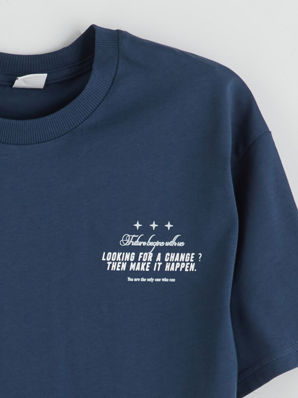 Lacivert Bisiklet Yaka Baskılı Erkek Çocuk Tişört-2