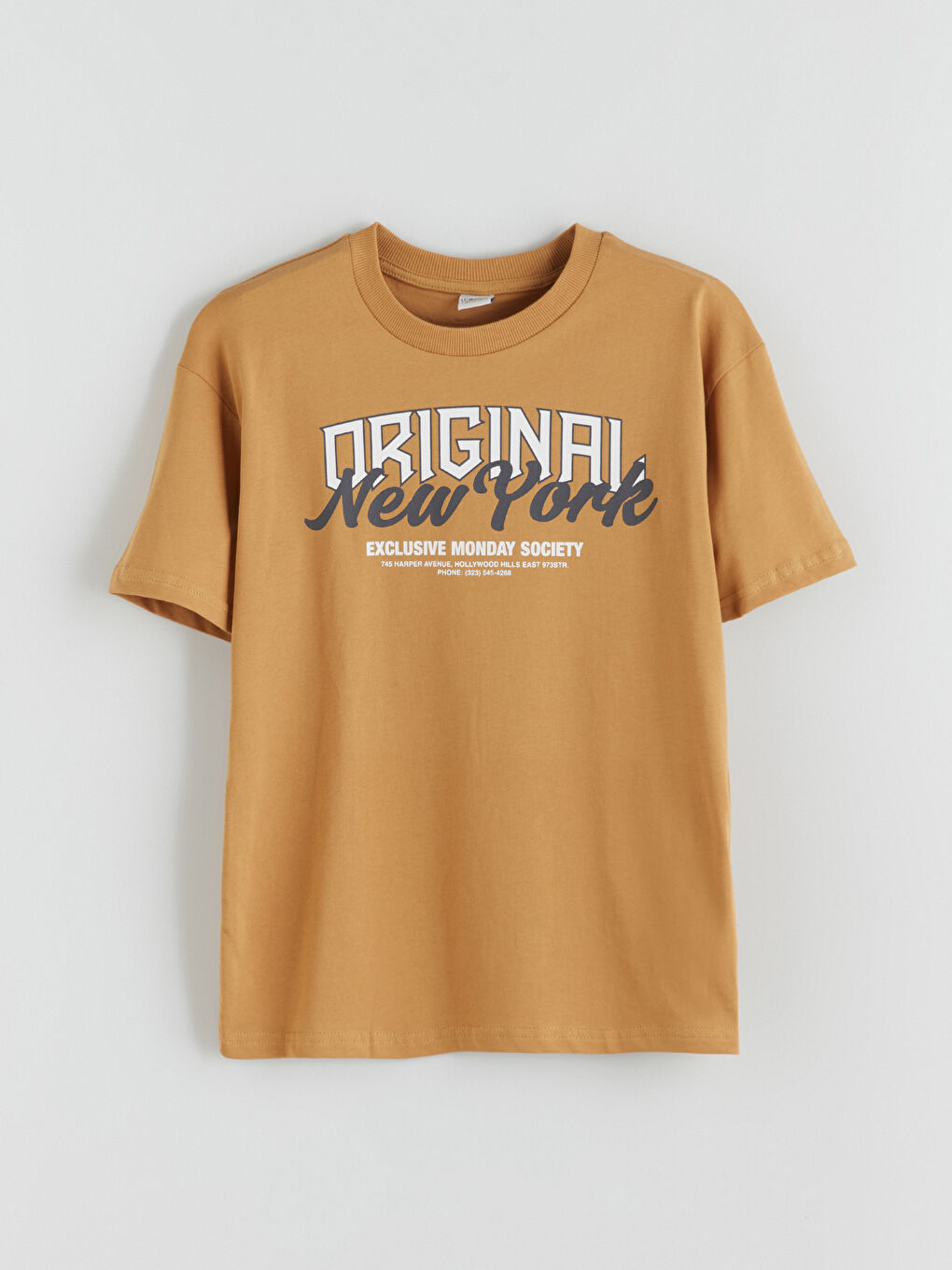Haki Bisiklet Yaka New York Baskılı Erkek Çocuk Tişört
