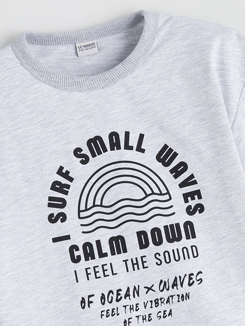 Gri Bisiklet Yaka Baskılı Erkek Çocuk Tişört-1