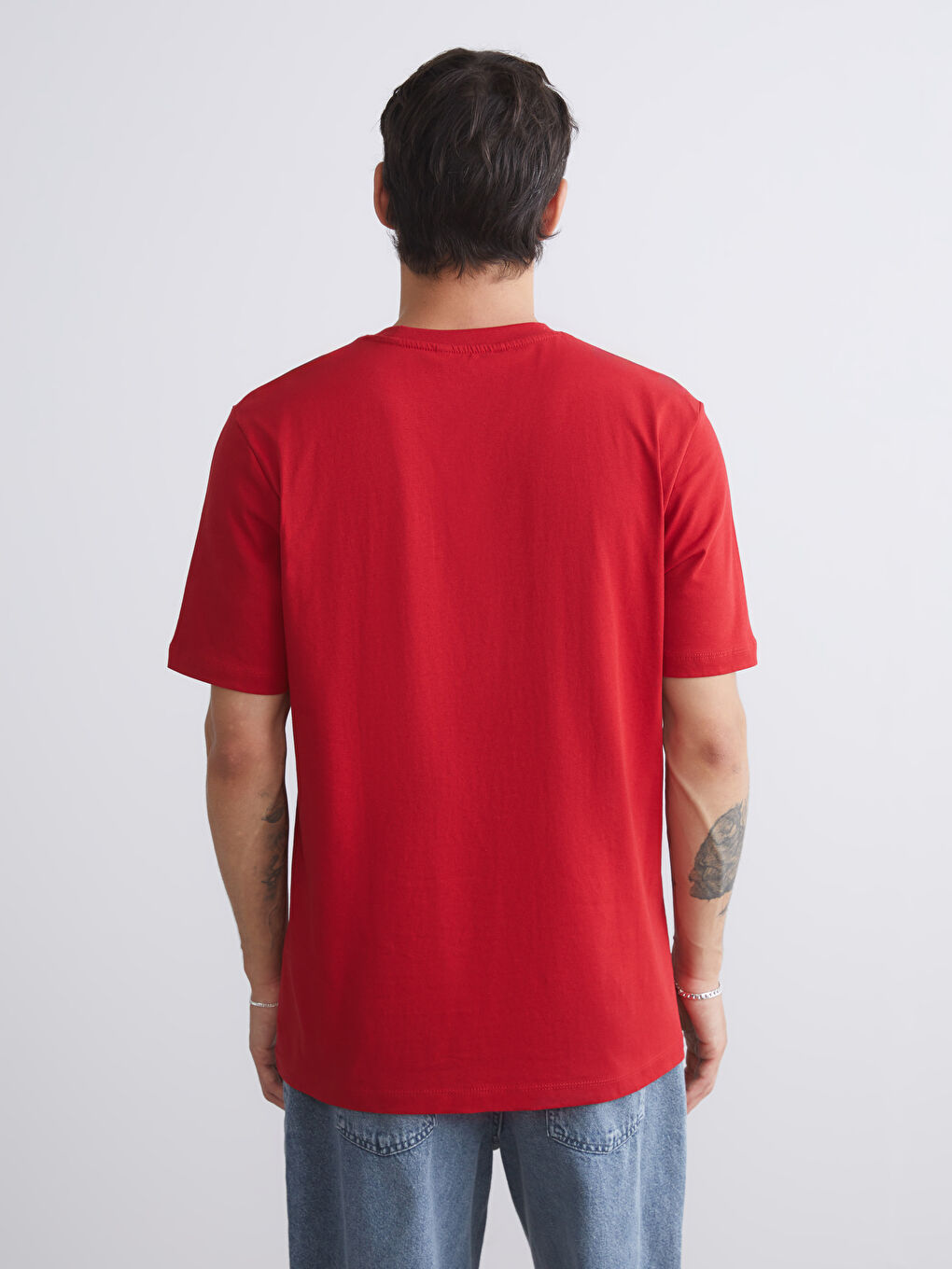 Kırmızı Bisiklet Yaka Baskılı Penye Erkek Tişört-3