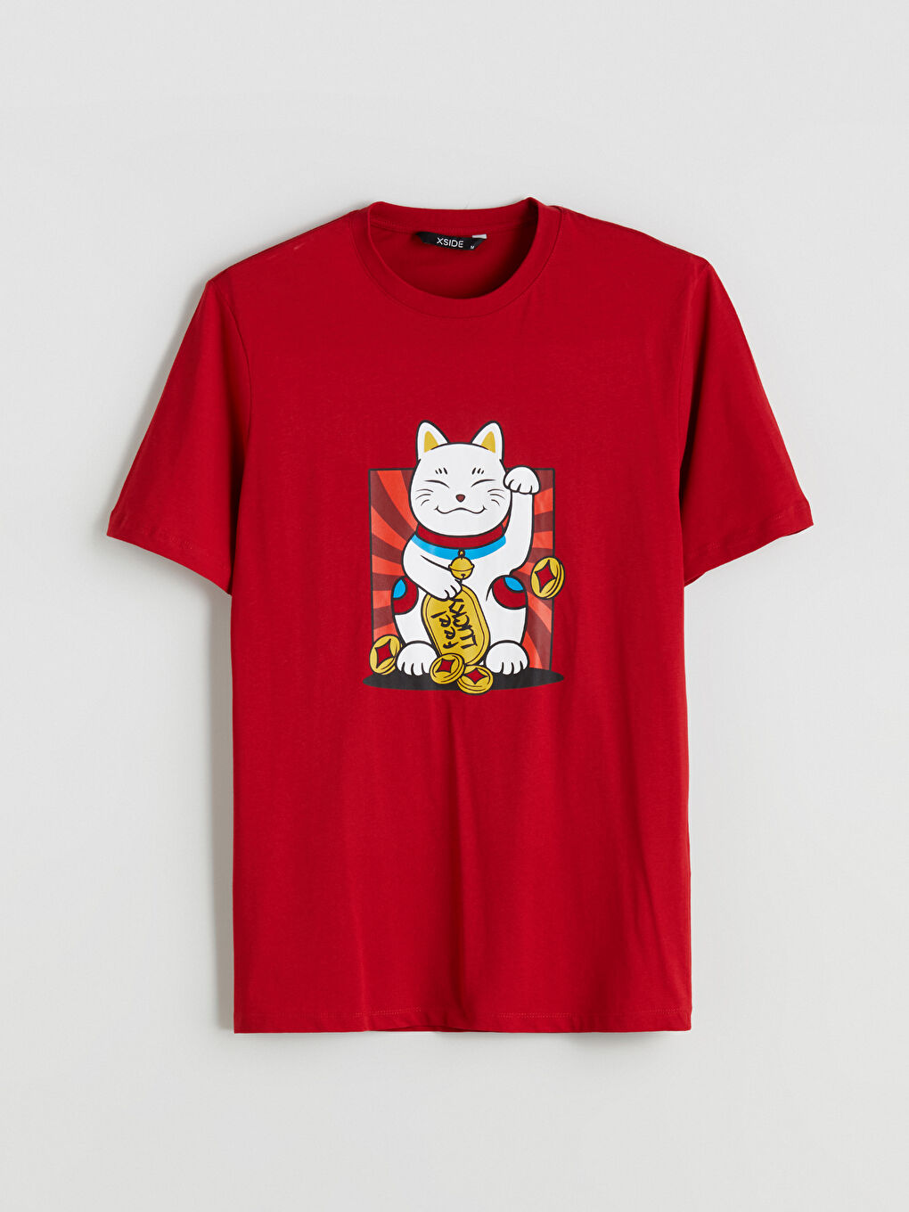 Kırmızı Bisiklet Yaka Baskılı Penye Erkek Tişört-4