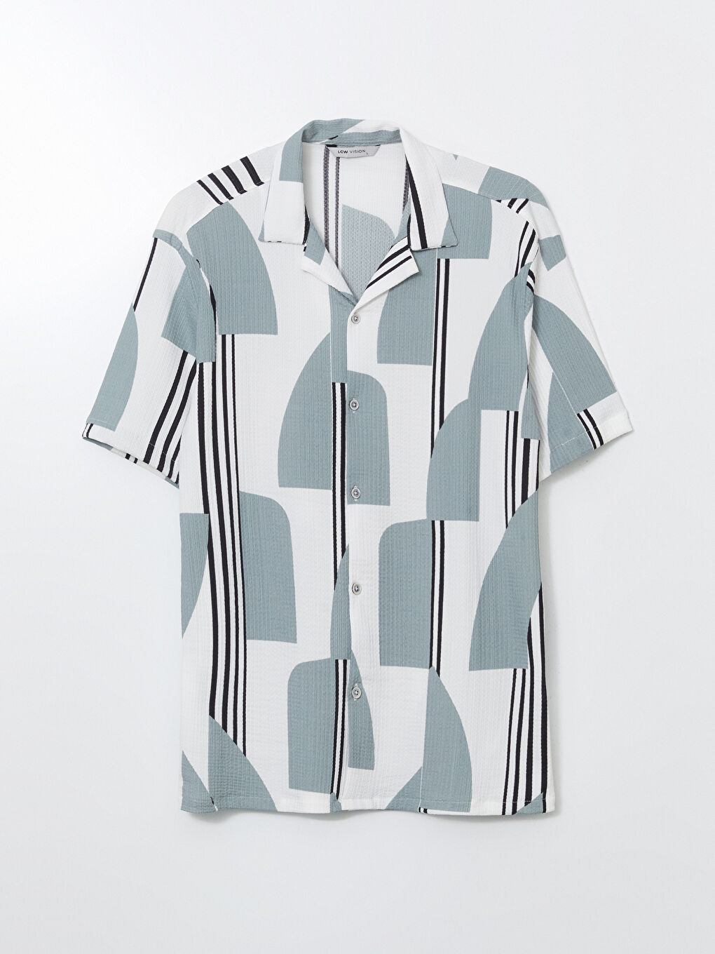 Yeşil Regular Fit Kısa Kollu Desenli Erkek Gömlek-4