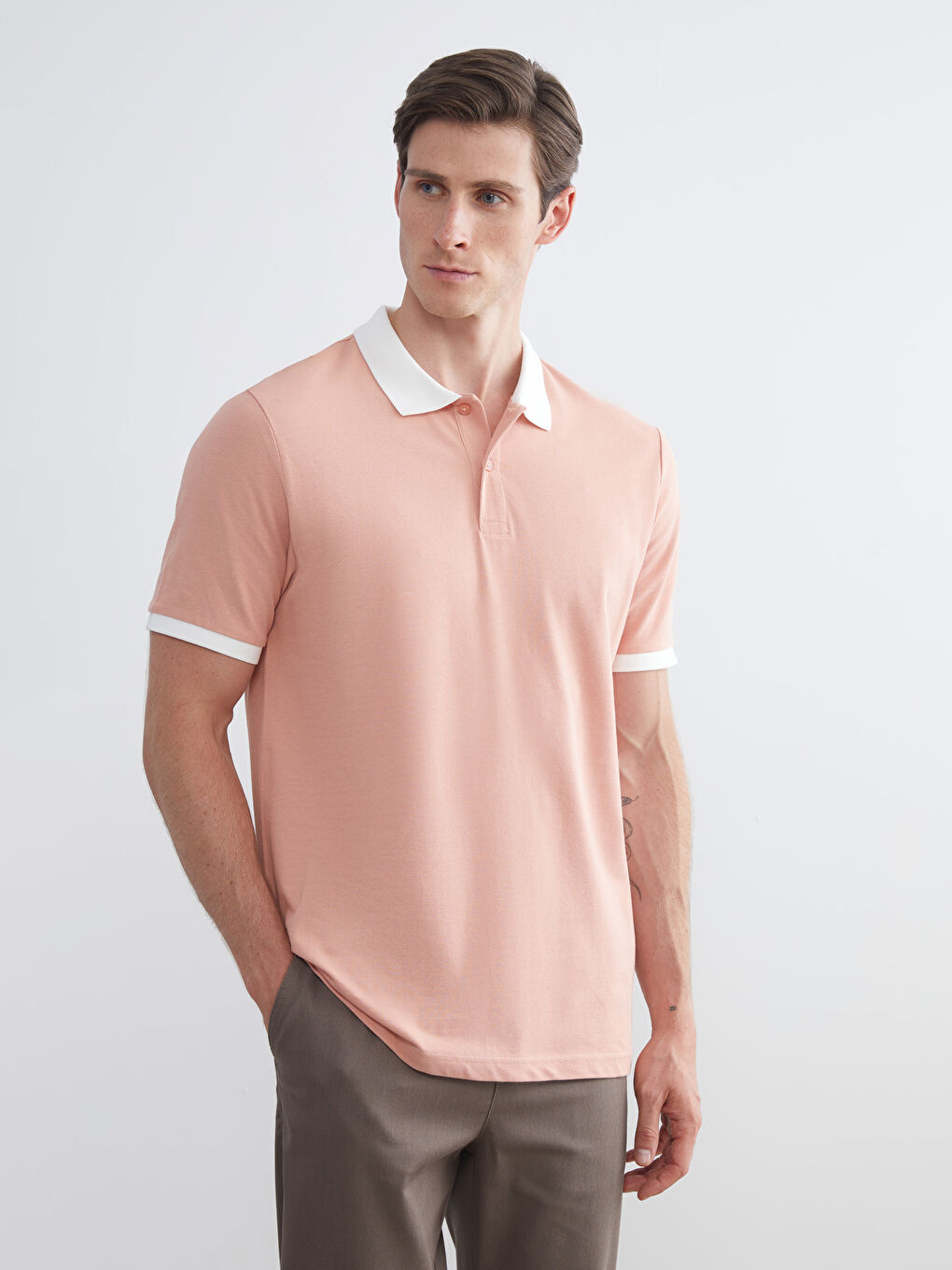 Pembe Polo Yaka Pike Erkek Tişört