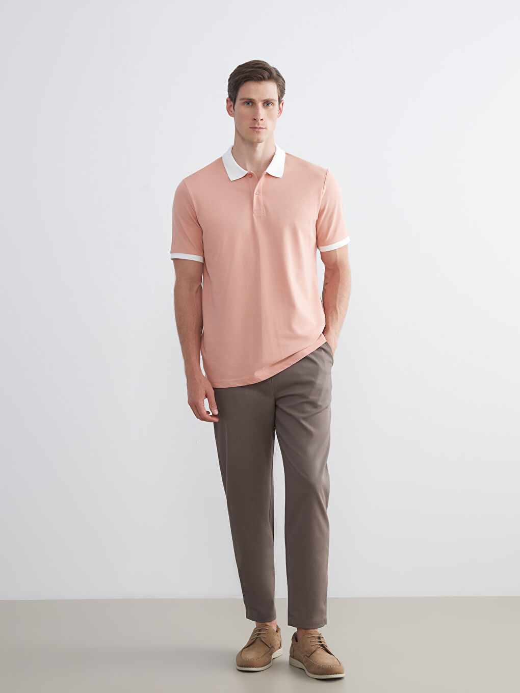 Pembe Polo Yaka Pike Erkek Tişört-1