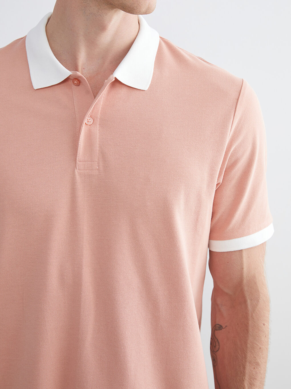 Pembe Polo Yaka Pike Erkek Tişört-2