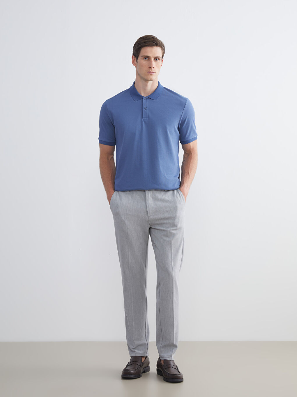 İndigo Polo Yaka Pike Erkek Tişört-1