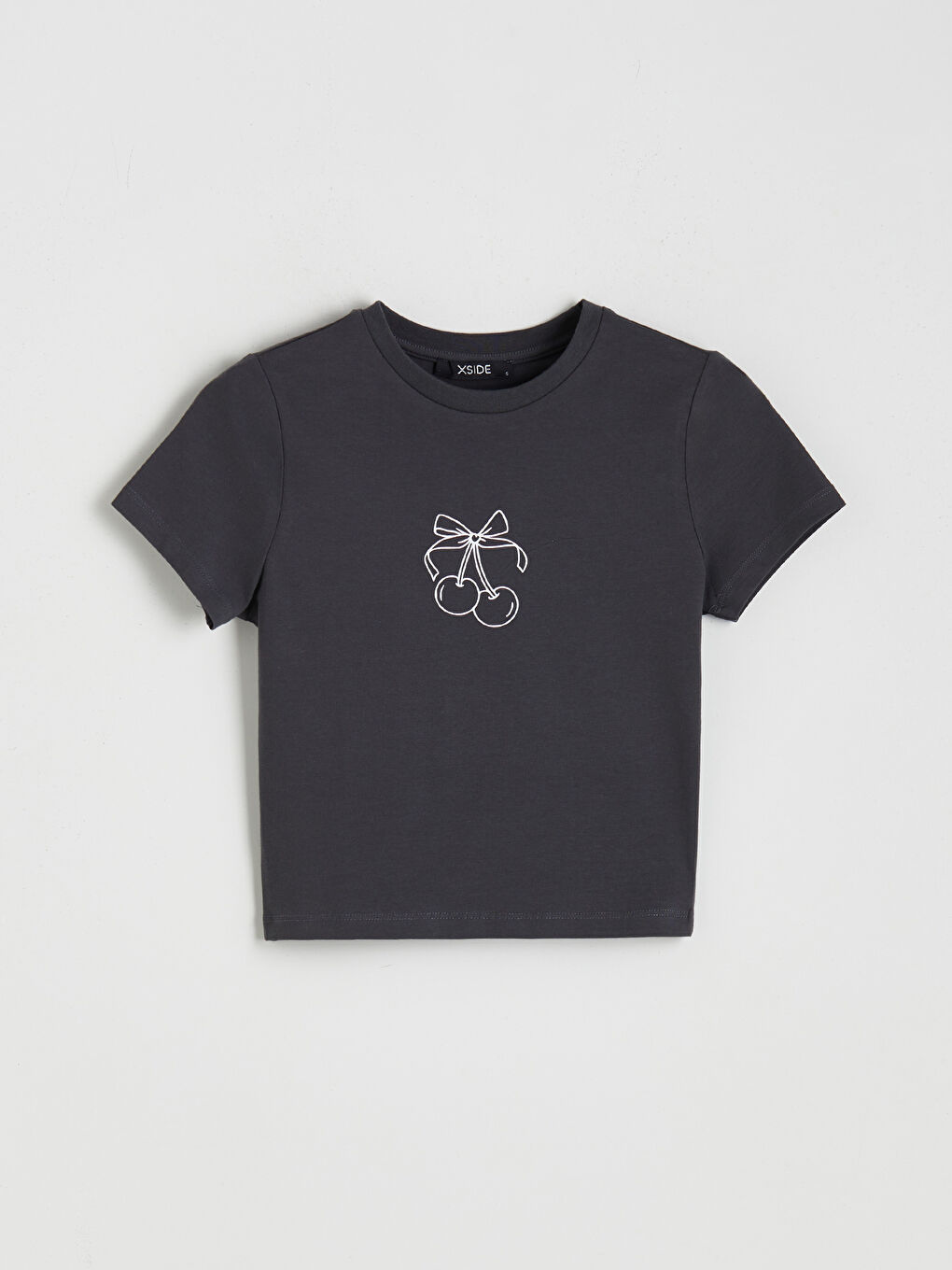 Antrasit Bisiklet Yaka Baskılı Crop-4