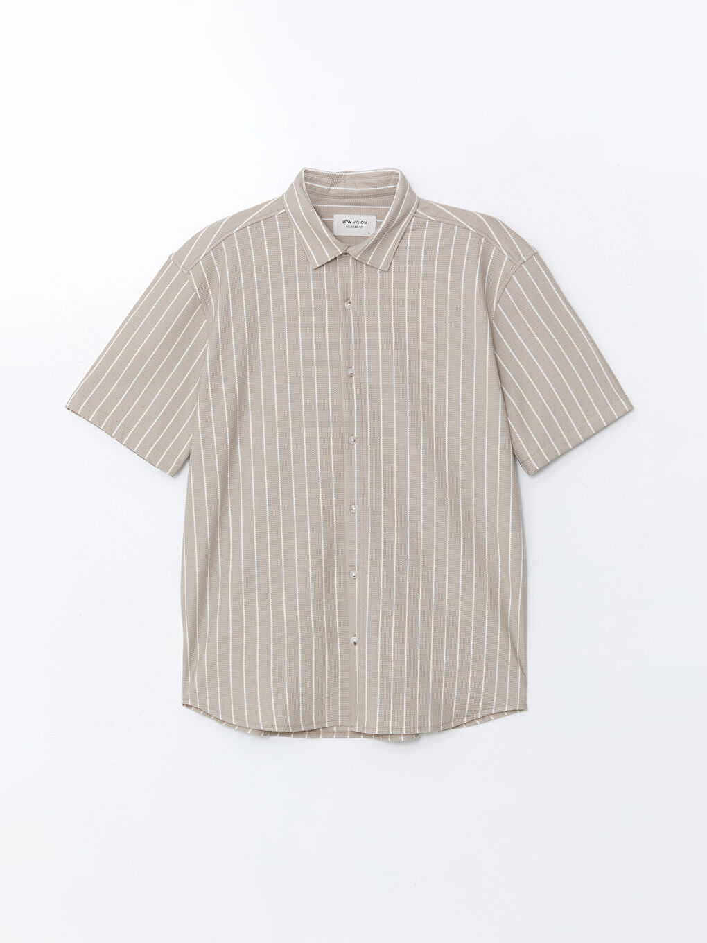 Bej Regular Fit Kısa Kollu Çizgili Erkek Gömlek-8