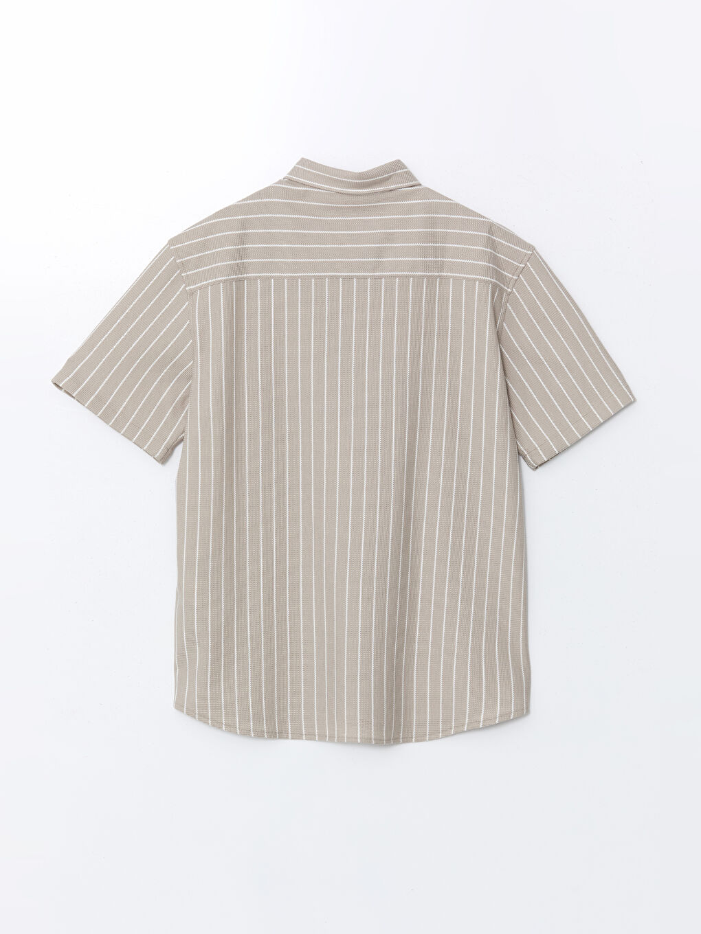 Bej Regular Fit Kısa Kollu Çizgili Erkek Gömlek-9