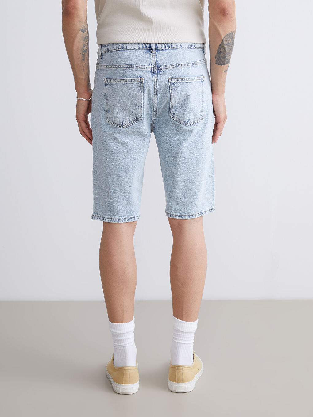 İndigo Standart Kalıp Erkek Jean Şort-3