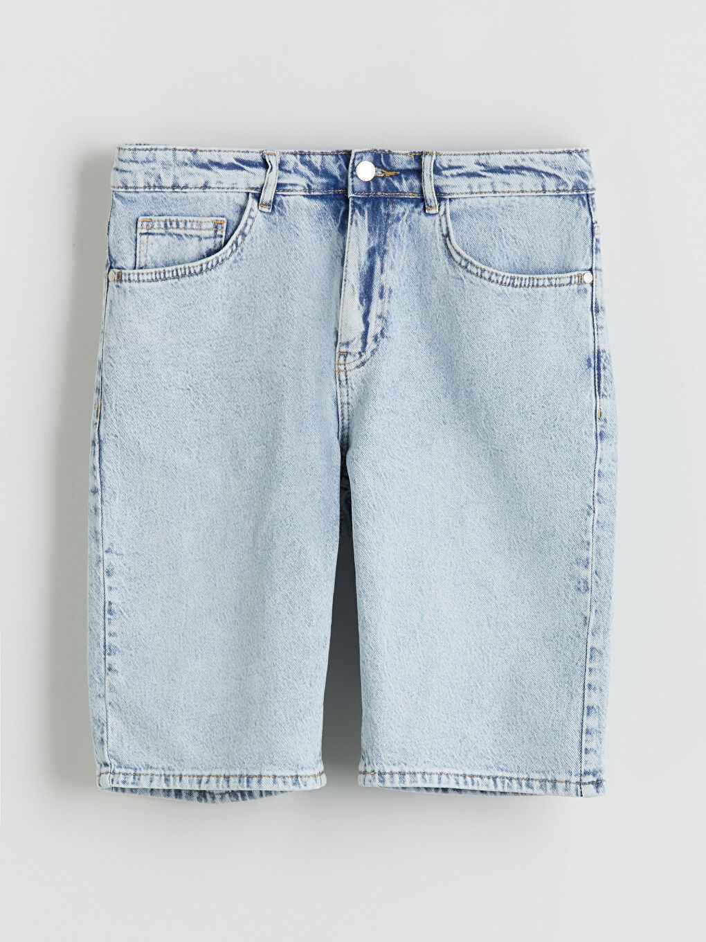 İndigo Standart Kalıp Erkek Jean Şort-4