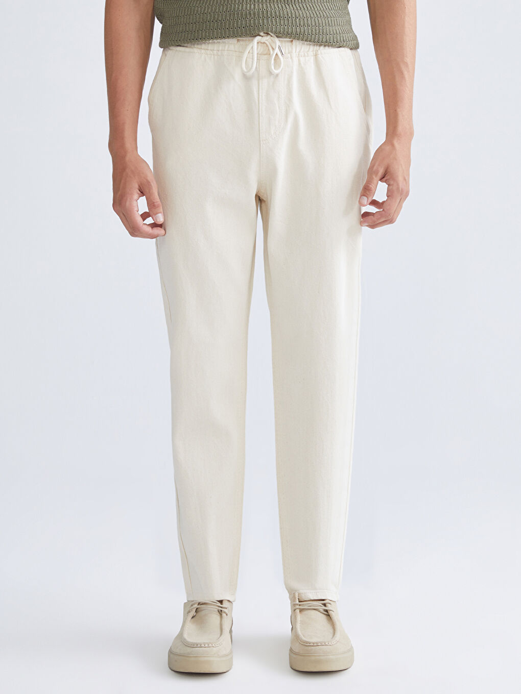 Ekru Loose Fit Erkek Jean Pantolon-1