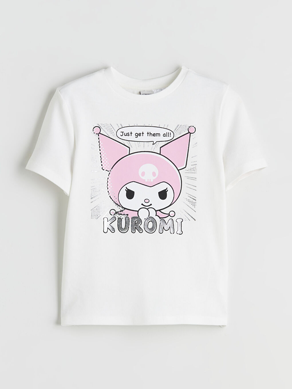 Ekru Bisiklet Yaka Kuromi Baskılı Kız Çocuk Tişört