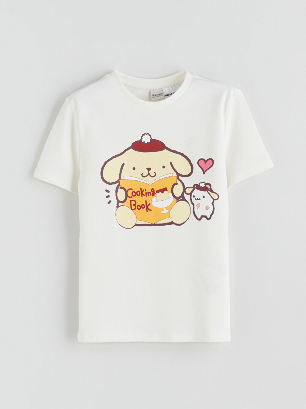 Ekru Bisiklet Yaka Cinnamoroll Baskılı Kız Çocuk Tişört