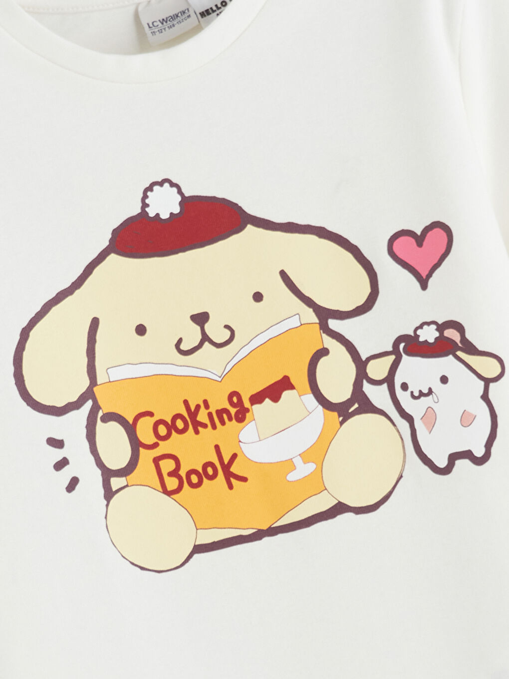 Ekru Bisiklet Yaka Cinnamoroll Baskılı Kız Çocuk Tişört-1