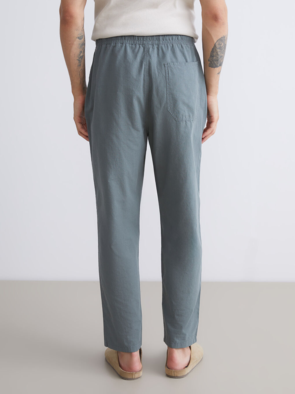 Yeşil Rahat Kalıp Keten Görünümlü Erkek Pantolon-3