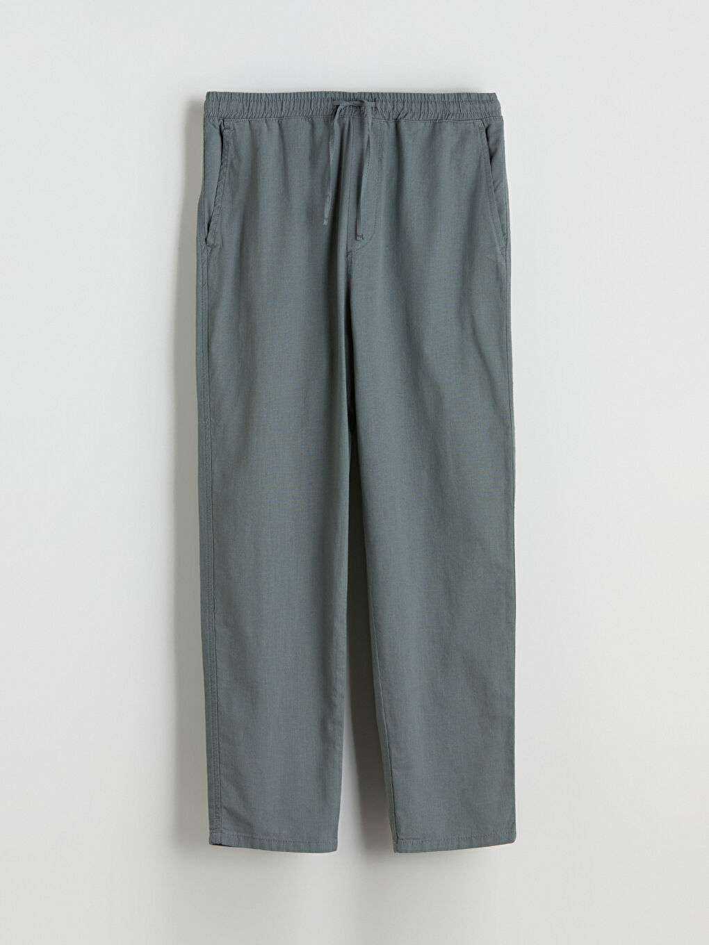 Yeşil Rahat Kalıp Keten Görünümlü Erkek Pantolon-4