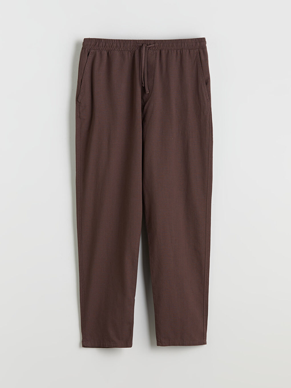 Kahverengi Rahat Kalıp Keten Görünümlü Erkek Pantolon-4