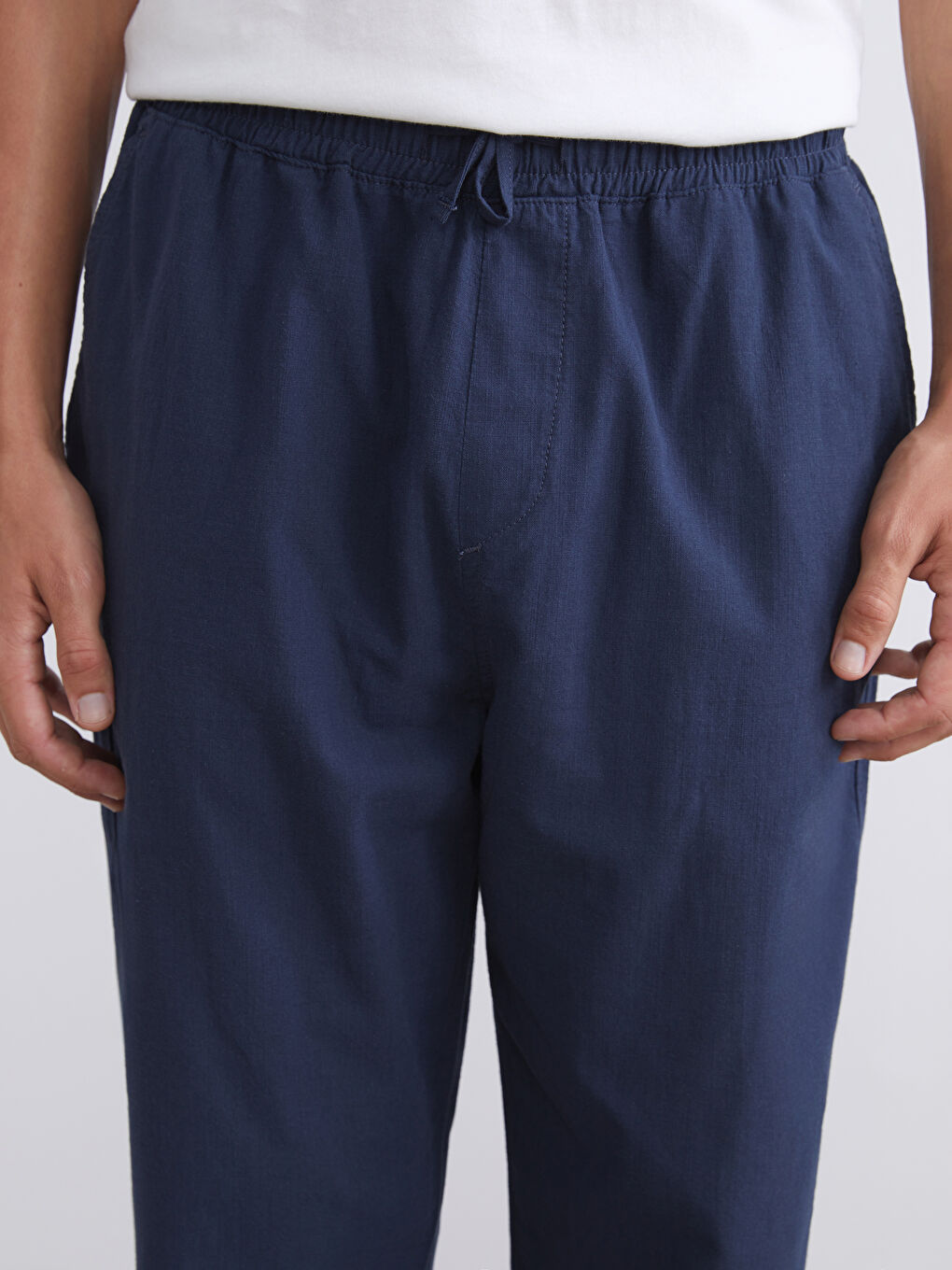 Lacivert Rahat Kalıp Keten Görünümlü Erkek Pantolon-2