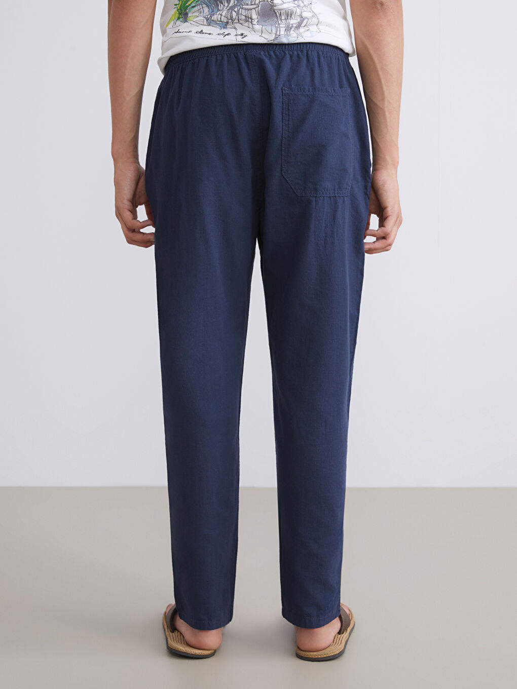 Lacivert Rahat Kalıp Keten Görünümlü Erkek Pantolon-3