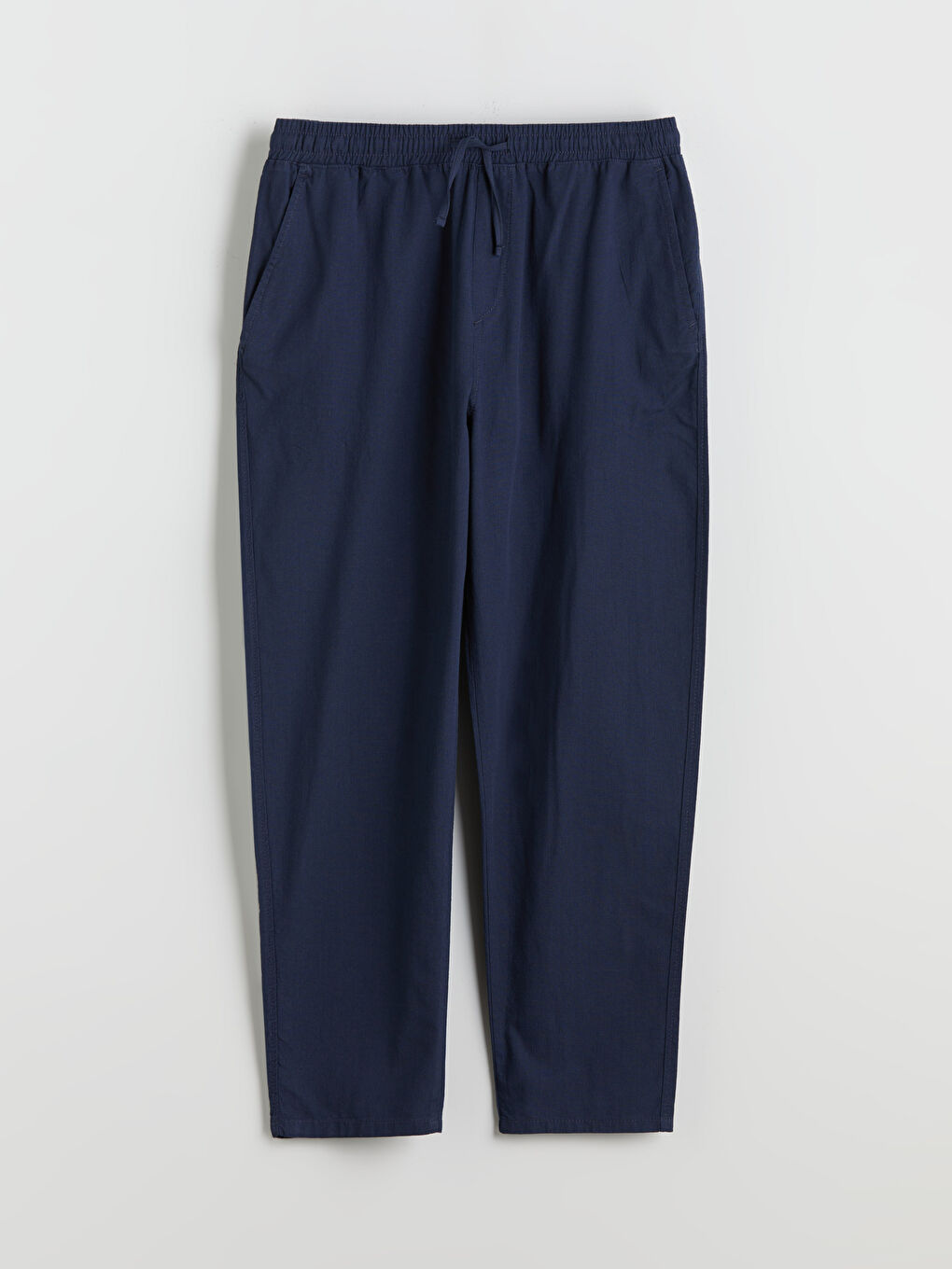 Lacivert Rahat Kalıp Keten Görünümlü Erkek Pantolon-4