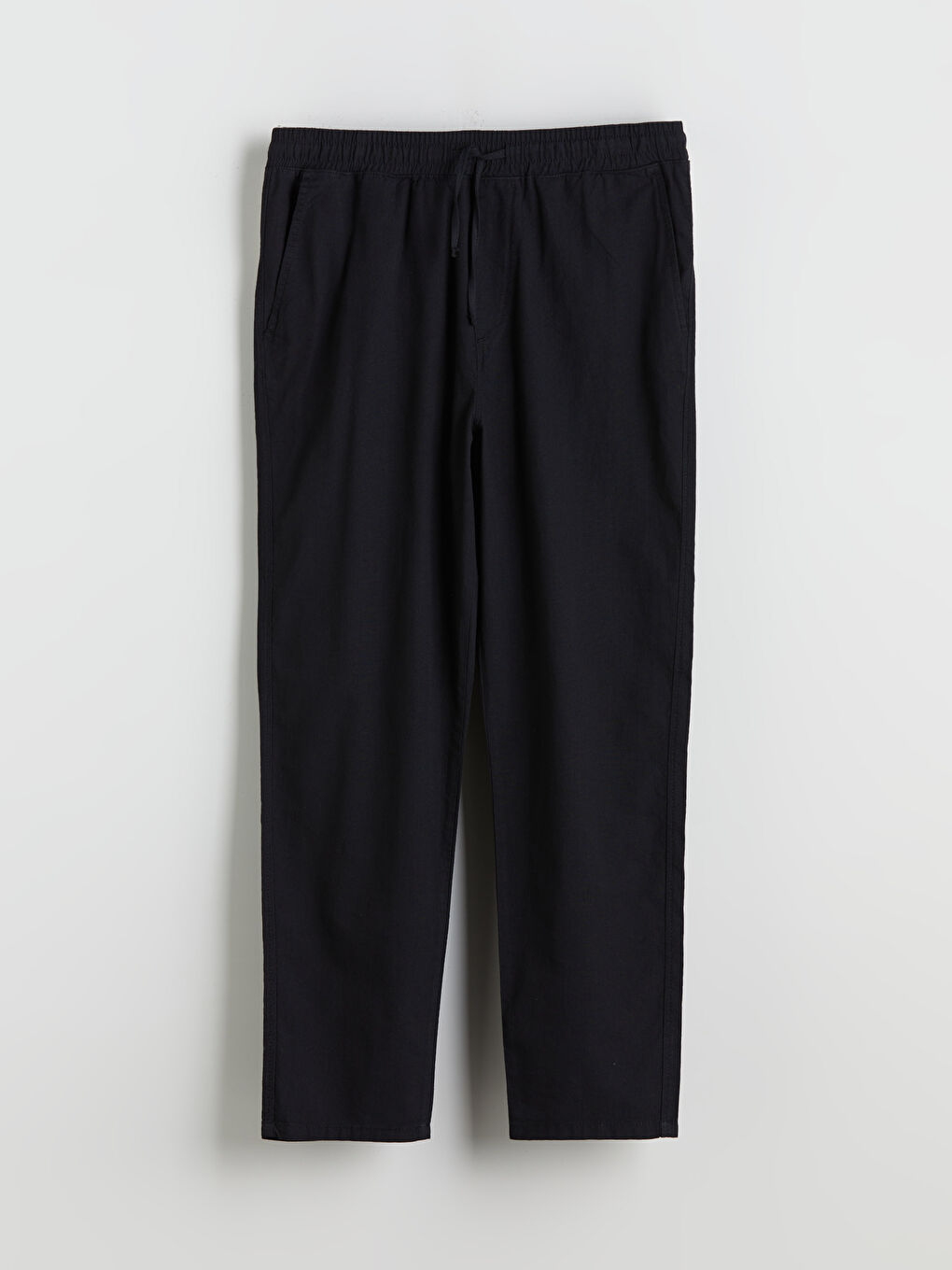 Siyah Rahat Kalıp Keten Görünümlü Erkek Pantolon-4