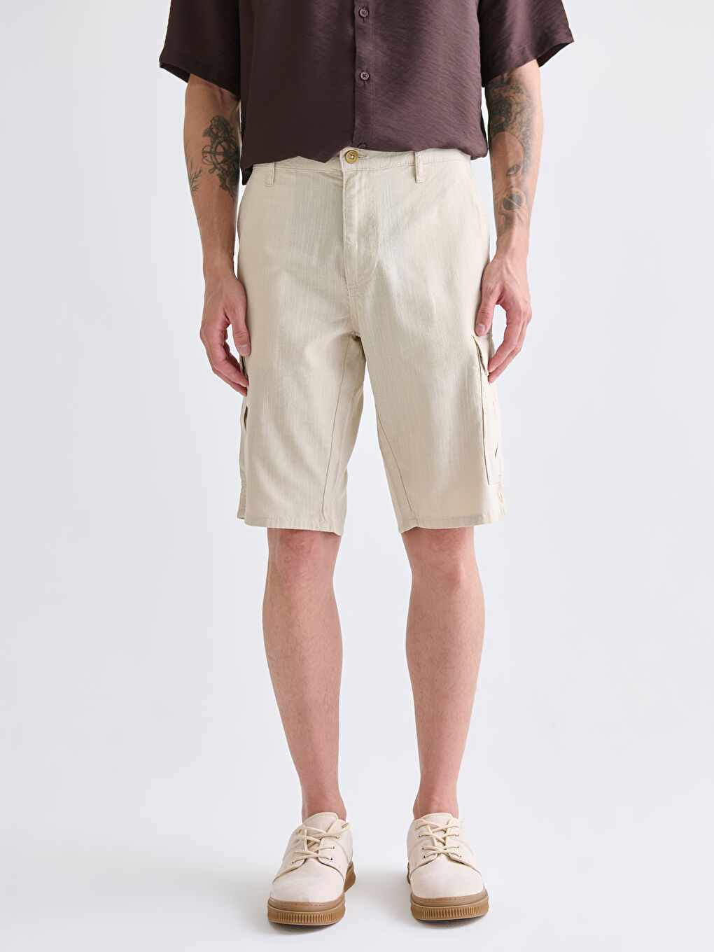 Gri Standart Kalıp Erkek Kargo Şort-1