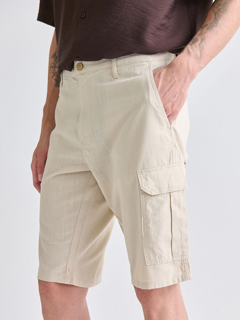 Gri Standart Kalıp Erkek Kargo Şort-2